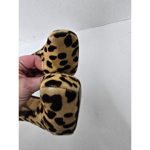 L.A.M.B. Leopard Print Ankle Strap Fur Stiletto High Heels size 7 - Picture 8 of 16